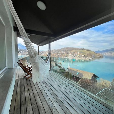 Wohnung Mit Grossartiger Seesicht Und Balkon Spiez Extérieur photo